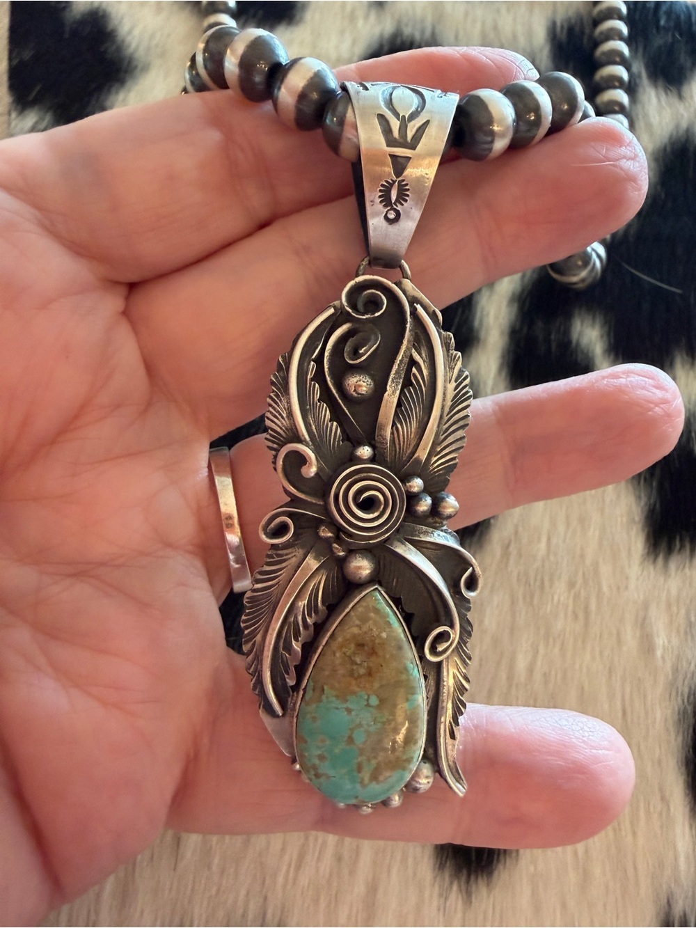 ❤️ Navajo Signed Jimmy Lee Royston Turquoise Sterling 20Gm Native Pendant 3.15”L